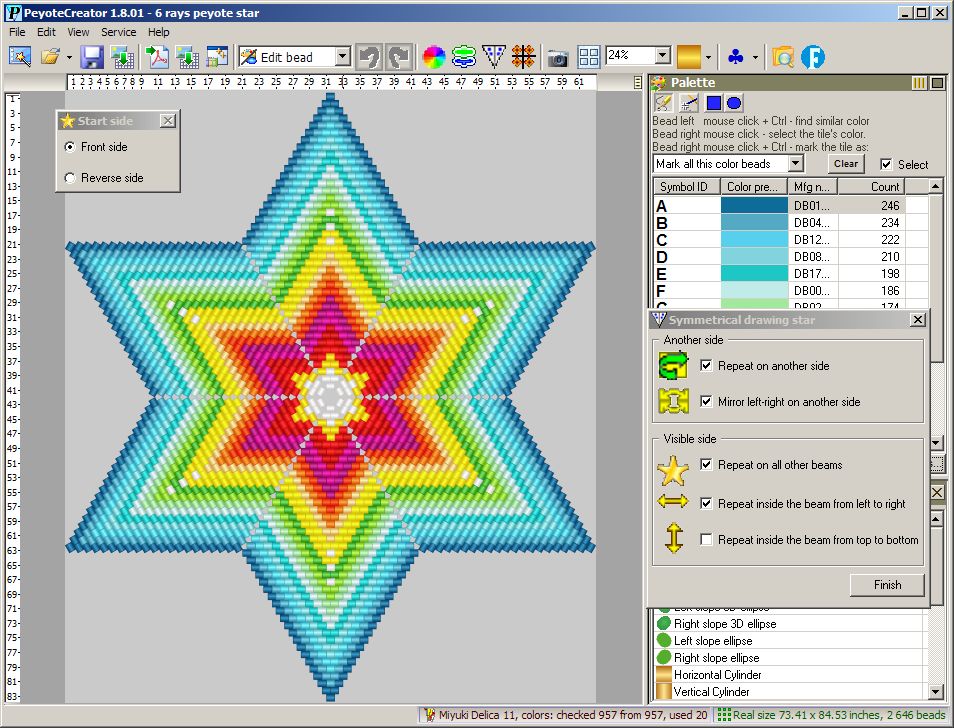 PeyoteCreator program edit 3D Peyote Star colors in symmetric drawing mode