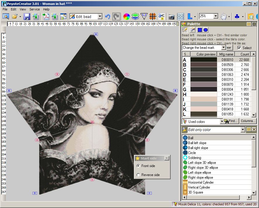 Import of picture colors on colors of beading 3d peyote star in PeyoteCreator software
